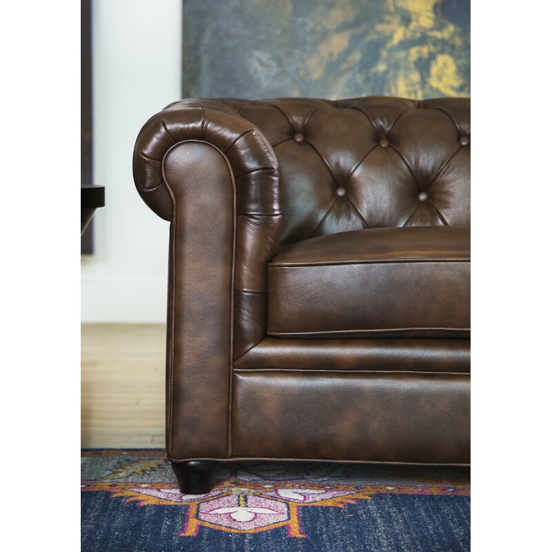 Owen 84” Genuine Leather Rolled Arm Chesterfield Sofa
