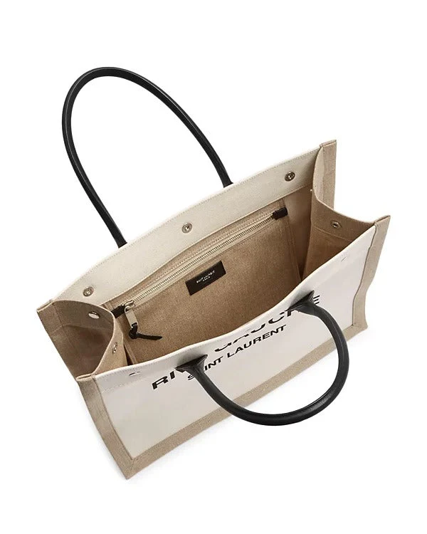 Saint Laurent Paris Rive Gauche Canvas Tote Bag Cotton NOIR ET BLANC 18.8 X 14.1 X 6.2 IN - Top Club