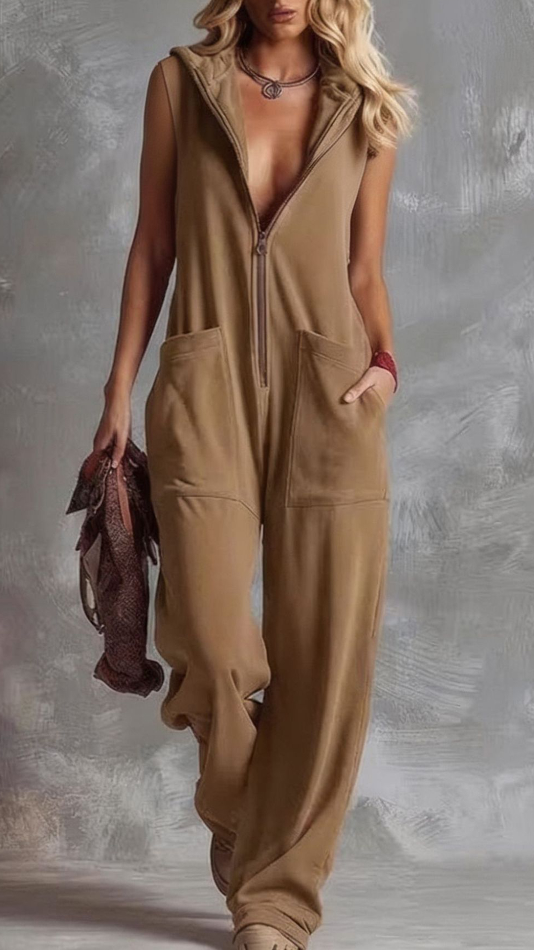 Women's  Cotton-Blend Hooded Sleeveless Jumpsuit - Nordfashionstorm - Women's Clothing, Fashion for You - Nordfashionstorm.com
