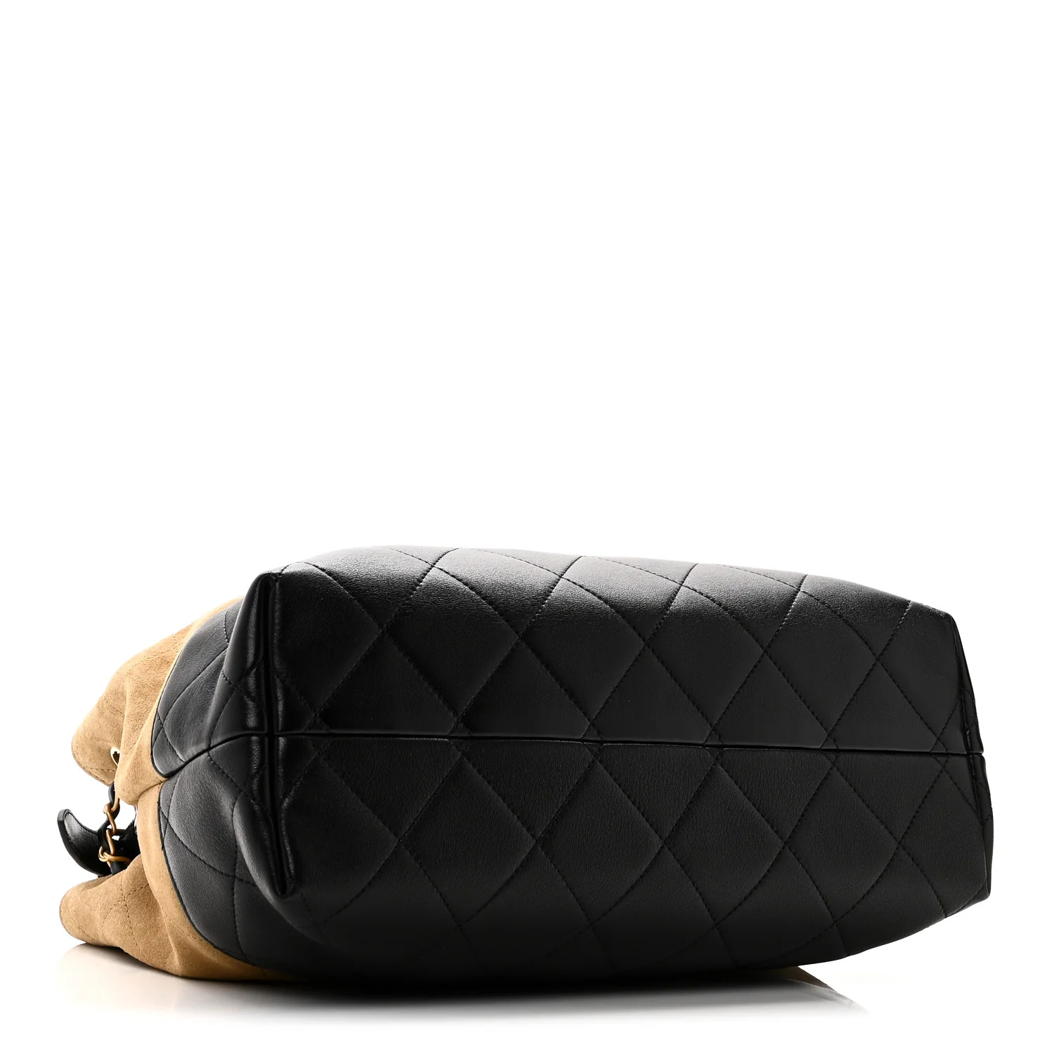 Suede Calfskin Shiny Lambskin Quilted Small Coco Base Shopping Bag Beige Black - Top Club