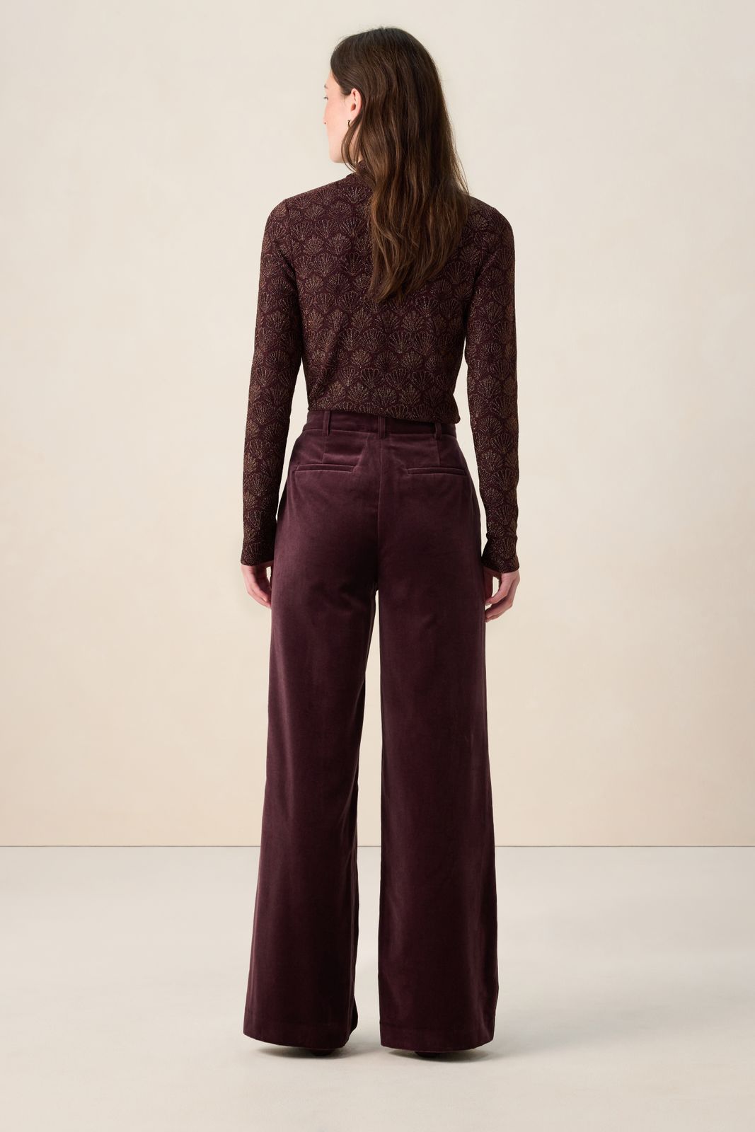 Donkerbruine high waist wide leg velvet broek