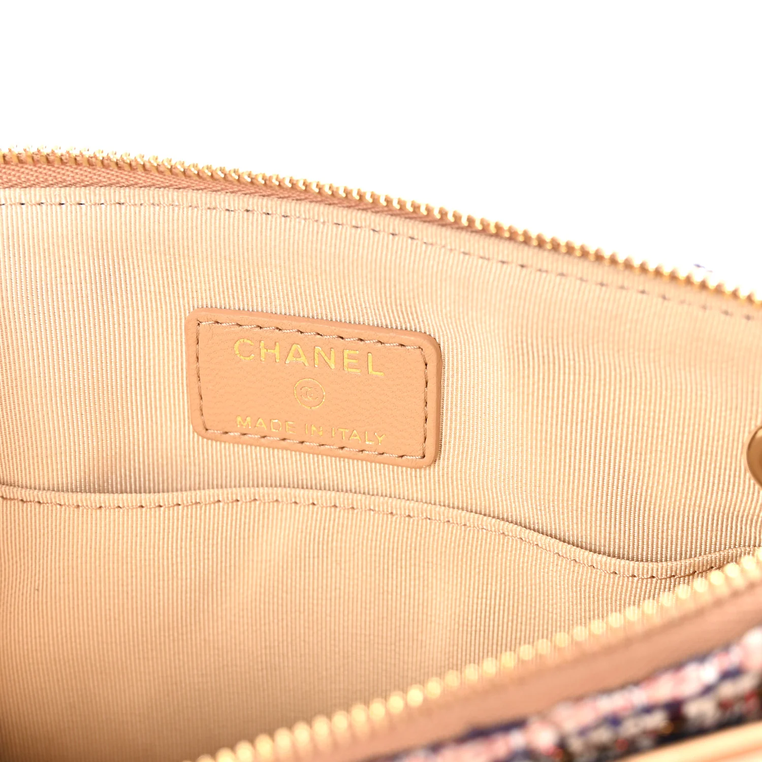 Tweed Lambskin Quilted Pouch Beige Multicolor - Top Club