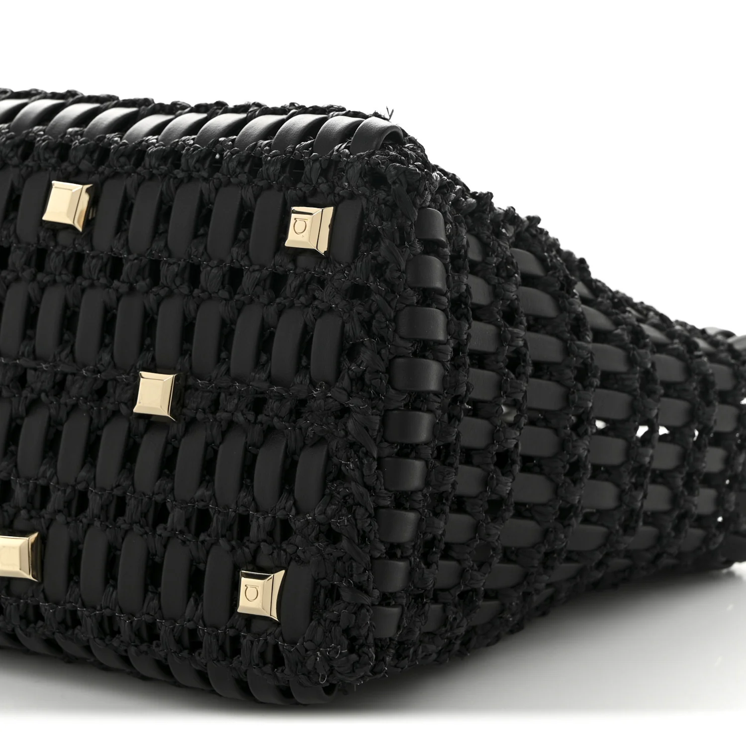 Raffia Calfskin The Studio Box Tote Black - Top Club