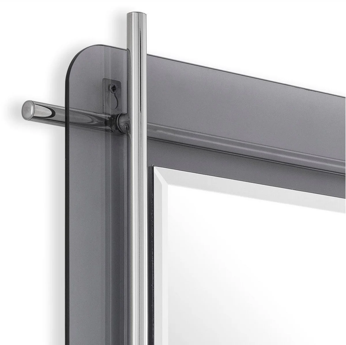 Luxury mirror silver / gray 85.5 x 5 x H. 85.5 cm - Square wall mirror with gray tinted glass edge and stainless steel rods - Luxury collection