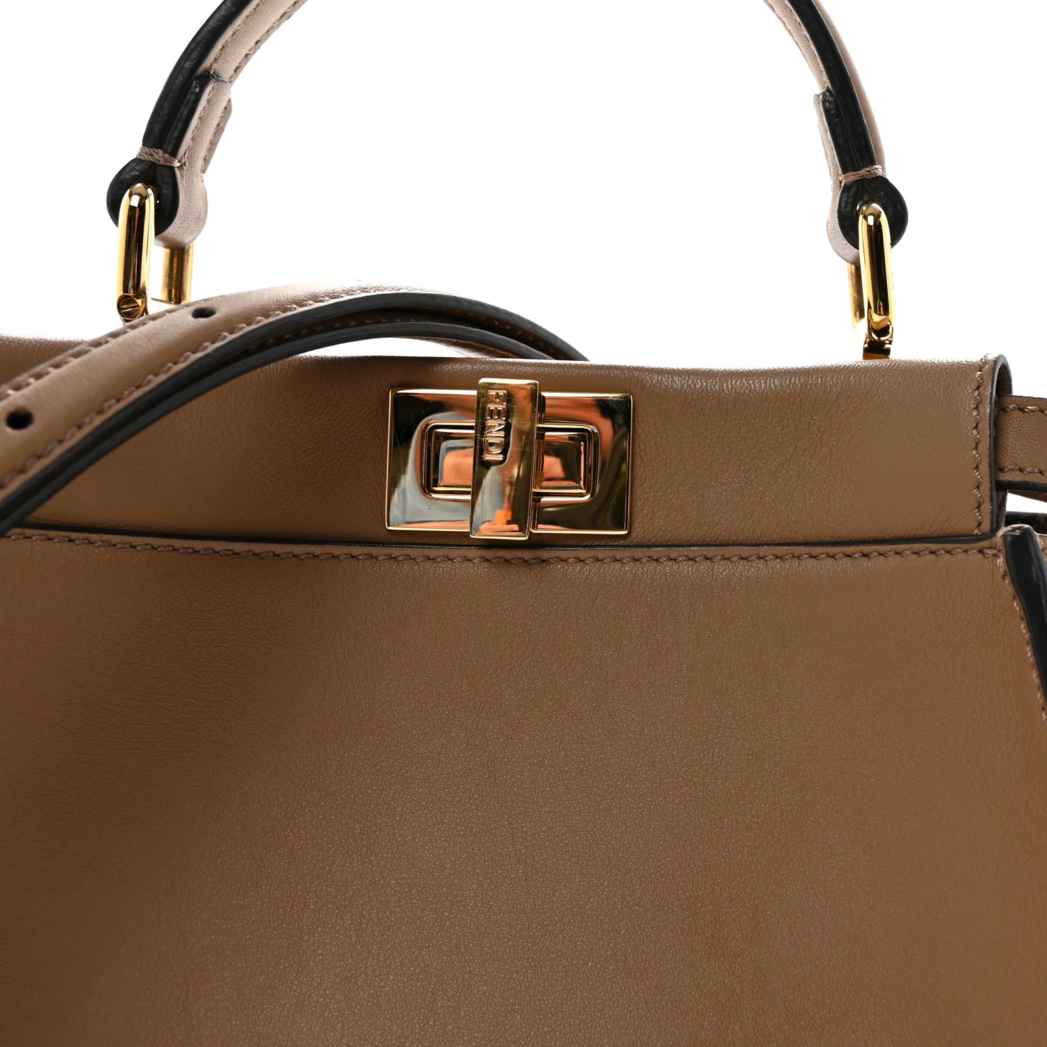 Vitello Seta Fabric Jacquard FF 1974 Mini Peekaboo Iconic Satchel Sand Tobacco Moro - Top Club