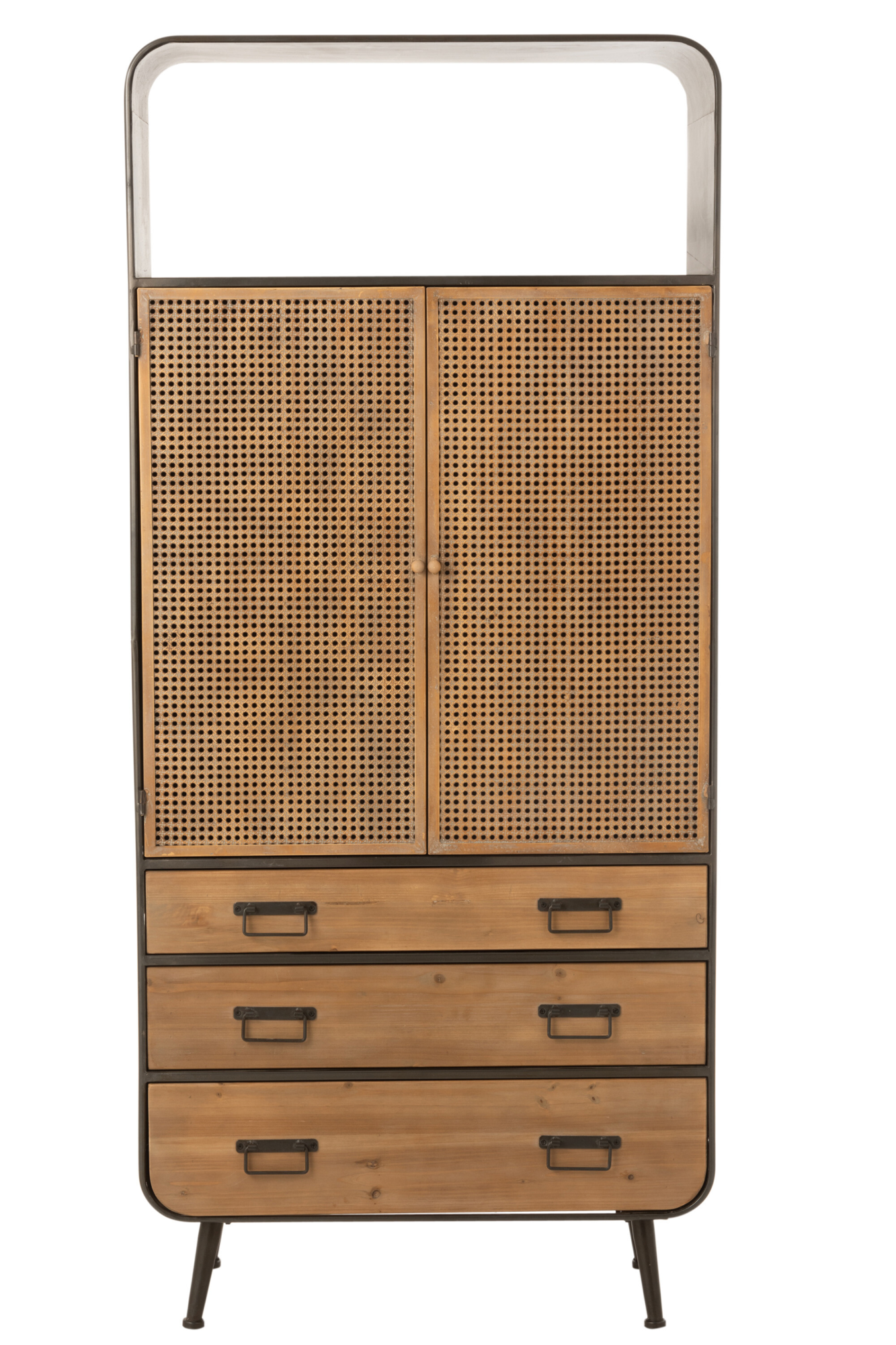 Wandkast metaal/hout Zwart/Naturel