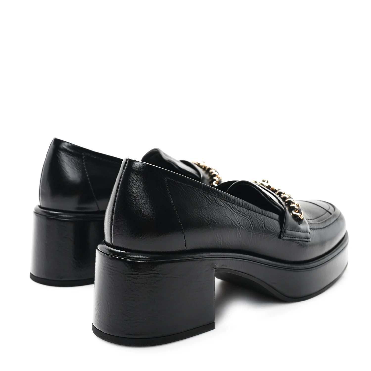 Shiny Calfskin Logo Loafers 36.5 Black - Top Club