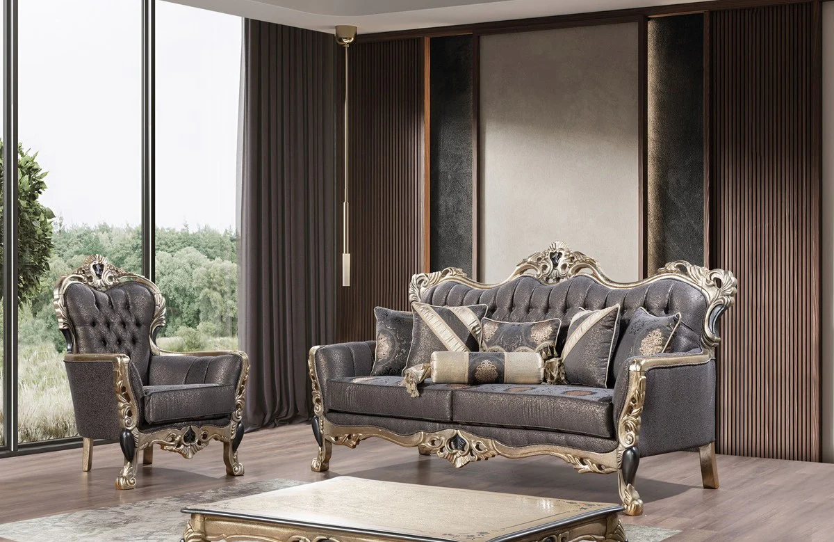 Luxury Baroque Coffee Table Gold / Black - Rectangular Baroque Style Living Room Table - Baroque Style Living Room Furniture - Baroque Furniture - Luxury Furniture in Baroque Style - Noble & Magnificent