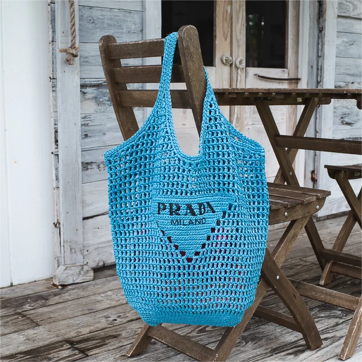 Prada Raffia Tote Bag-Blue - Top Club