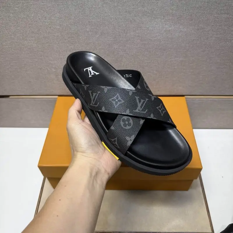Louis Vuitton Men's Monogram Cross Strap Slide Sandals For Stylish Comfort - Sneaker Replica Workshop