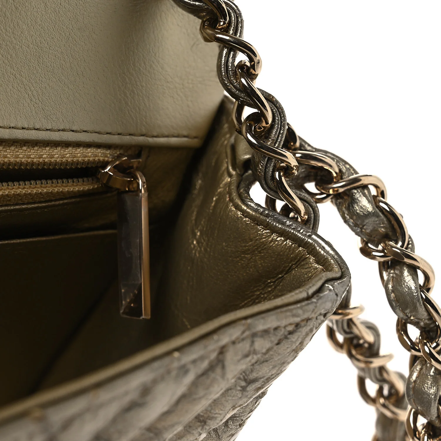 Metallic Crumpled Calfskin Chevron Quilted Mini Square Flap Gold - Top Club