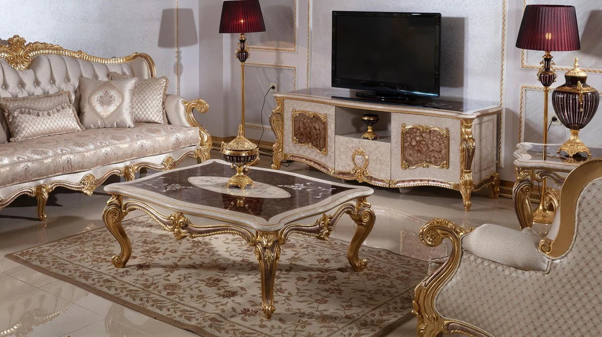 Luxury baroque coffee table white / brown / gold - magnificent living room table in baroque style - luxury living room furniture in baroque style - baroque furniture - baroque living room furnishings