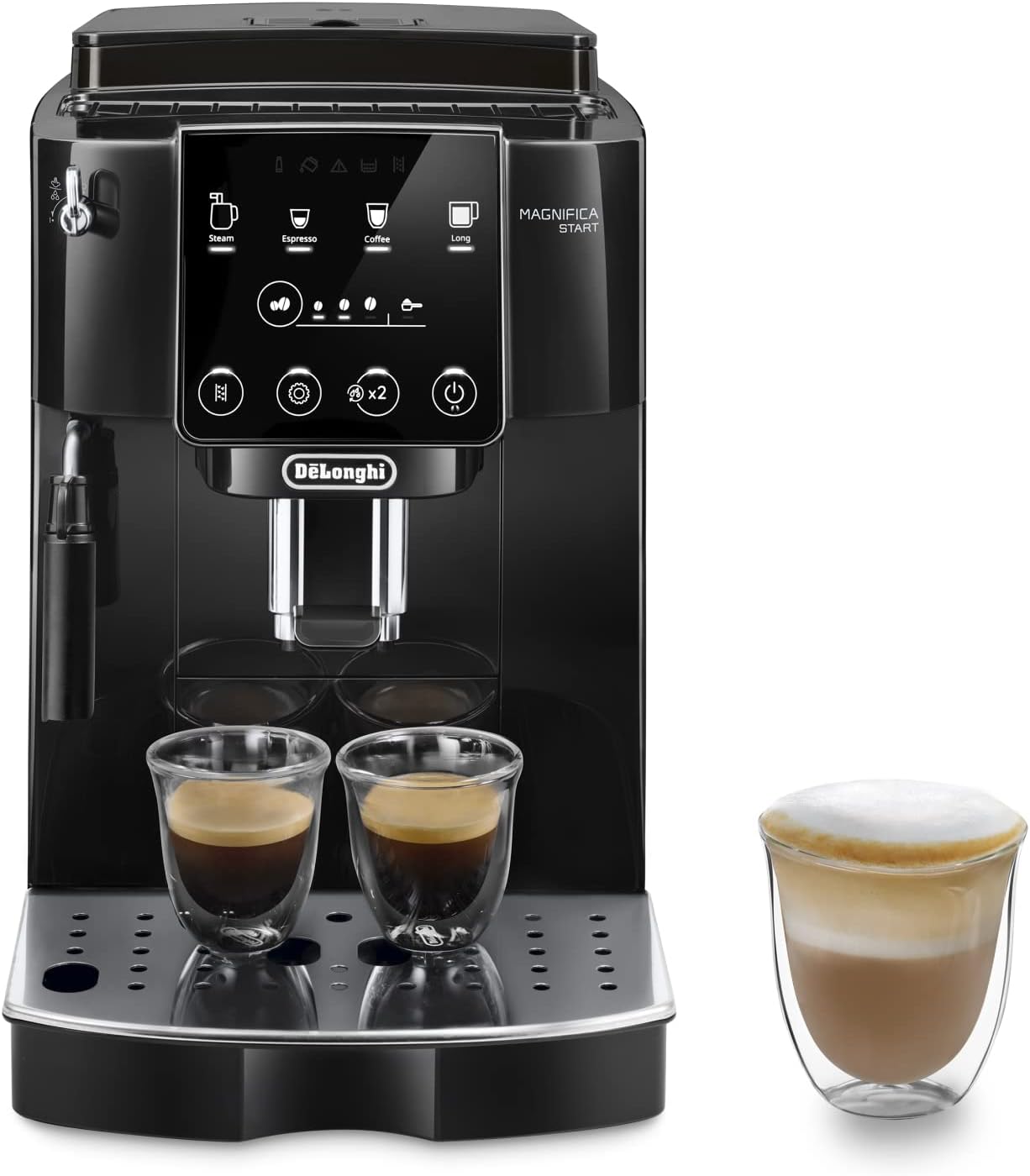 Magnifica Start ECAM222.20.B, Macchina Caffè Automatica, Chicchi Macinati al Momento, Montalatte classico, 4 Bevande One Touch, Pannello di Controllo Soft-Touch, Spegnimento Programmmabile