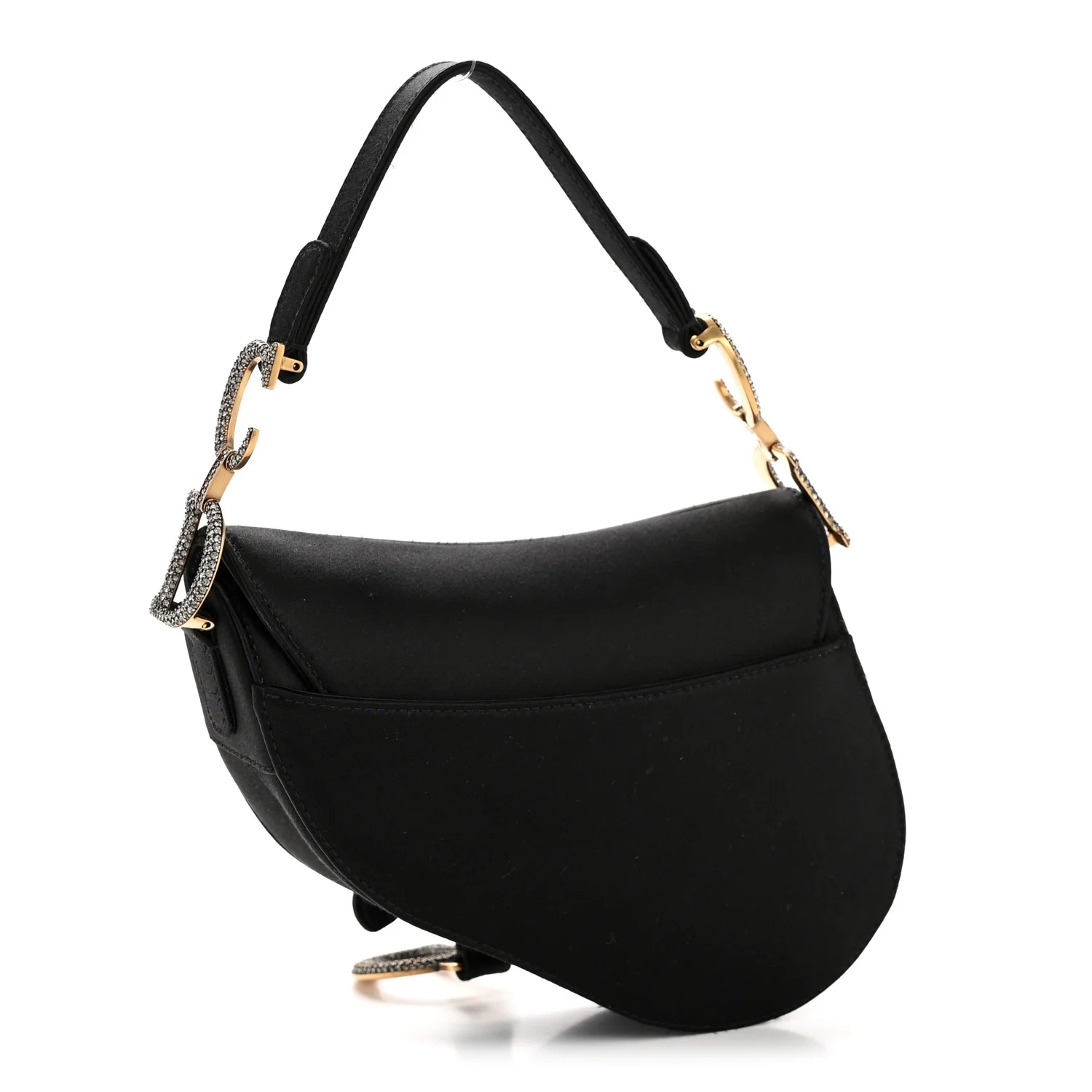 Satin Crystal Mini Saddle Bag Black - Top Club