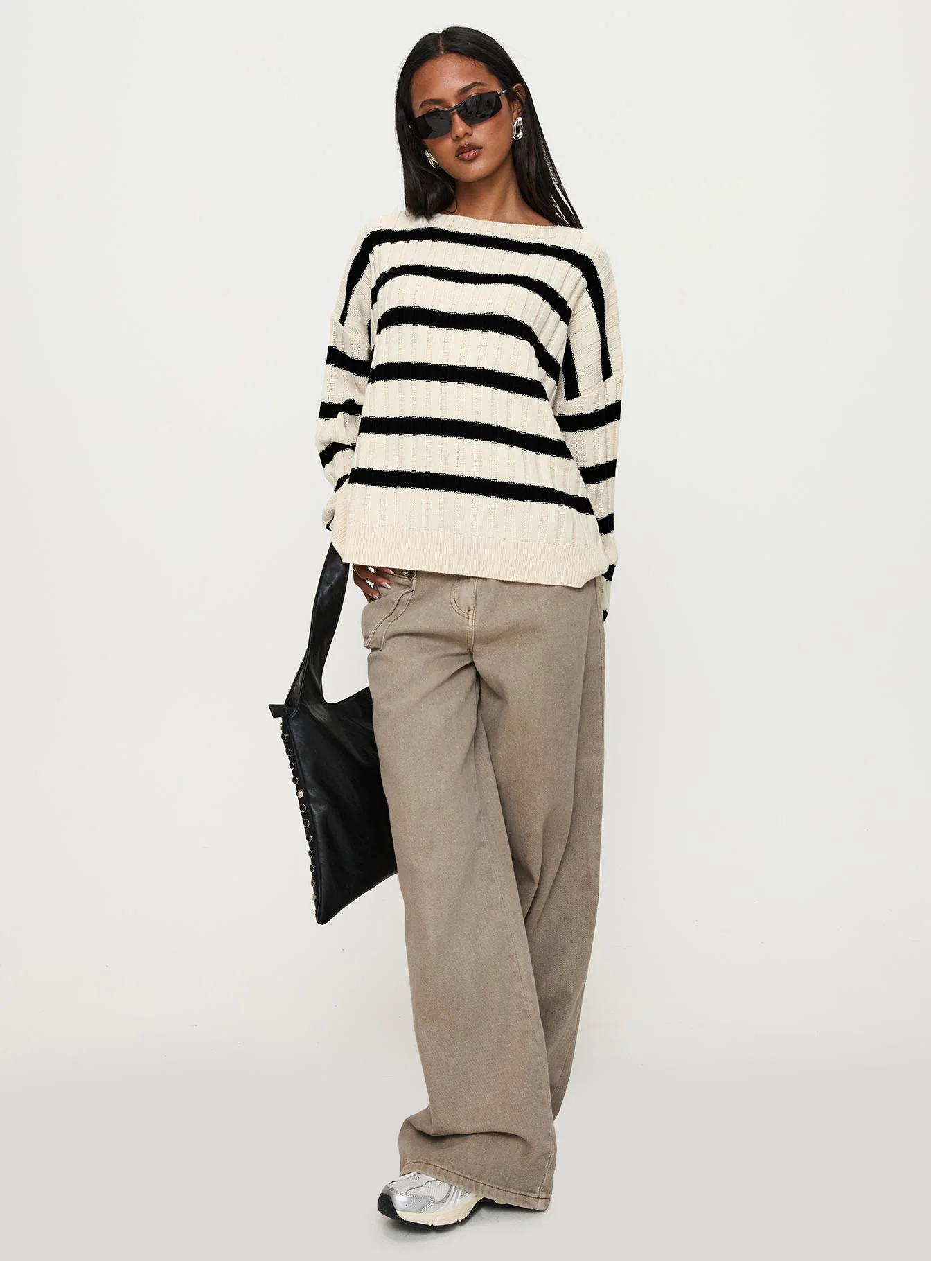 Elenita Wide Neck Knit Sweater Black / White