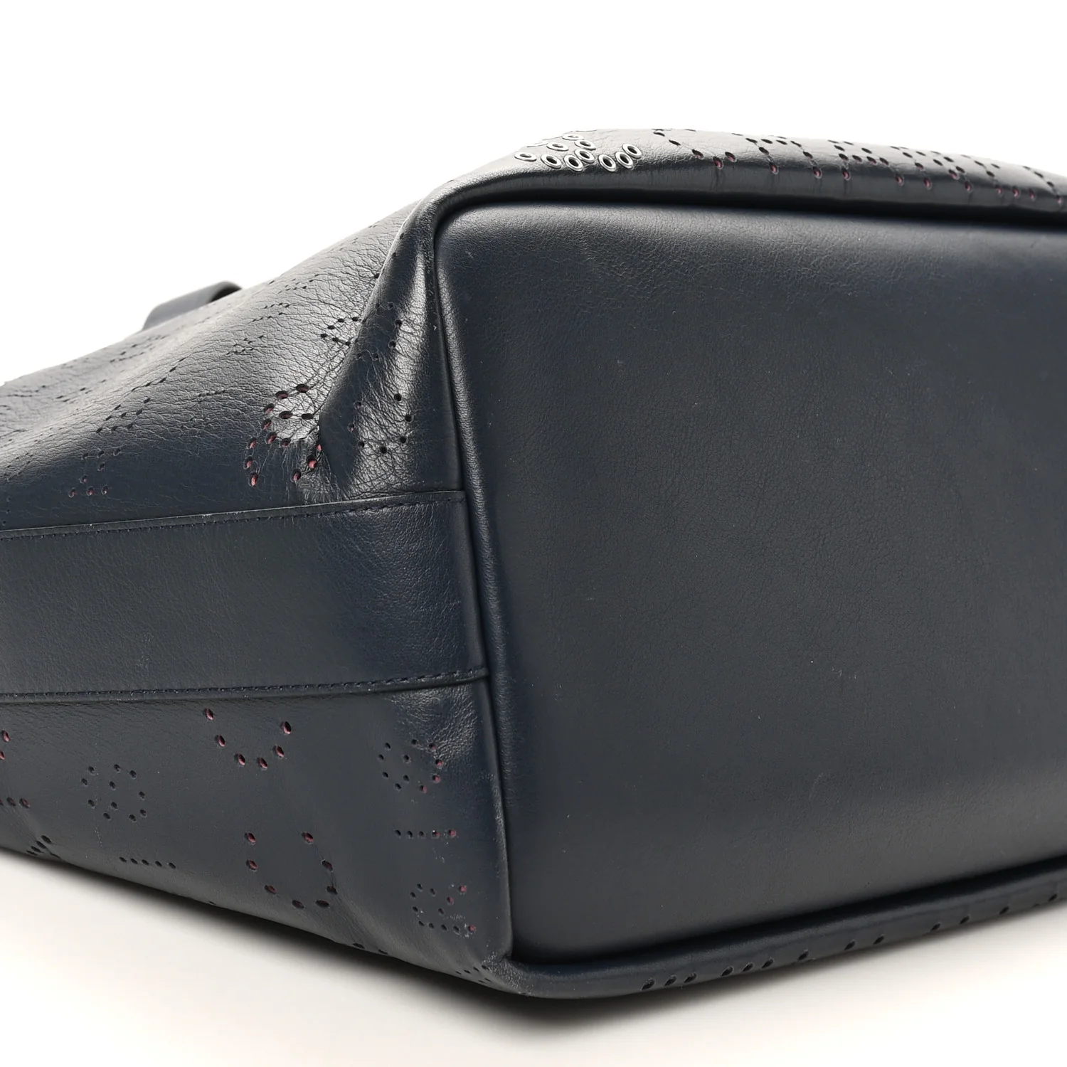 Calfskin Tweed Small Logo Eyelets Shopping Tote Navy Blue - Top Club