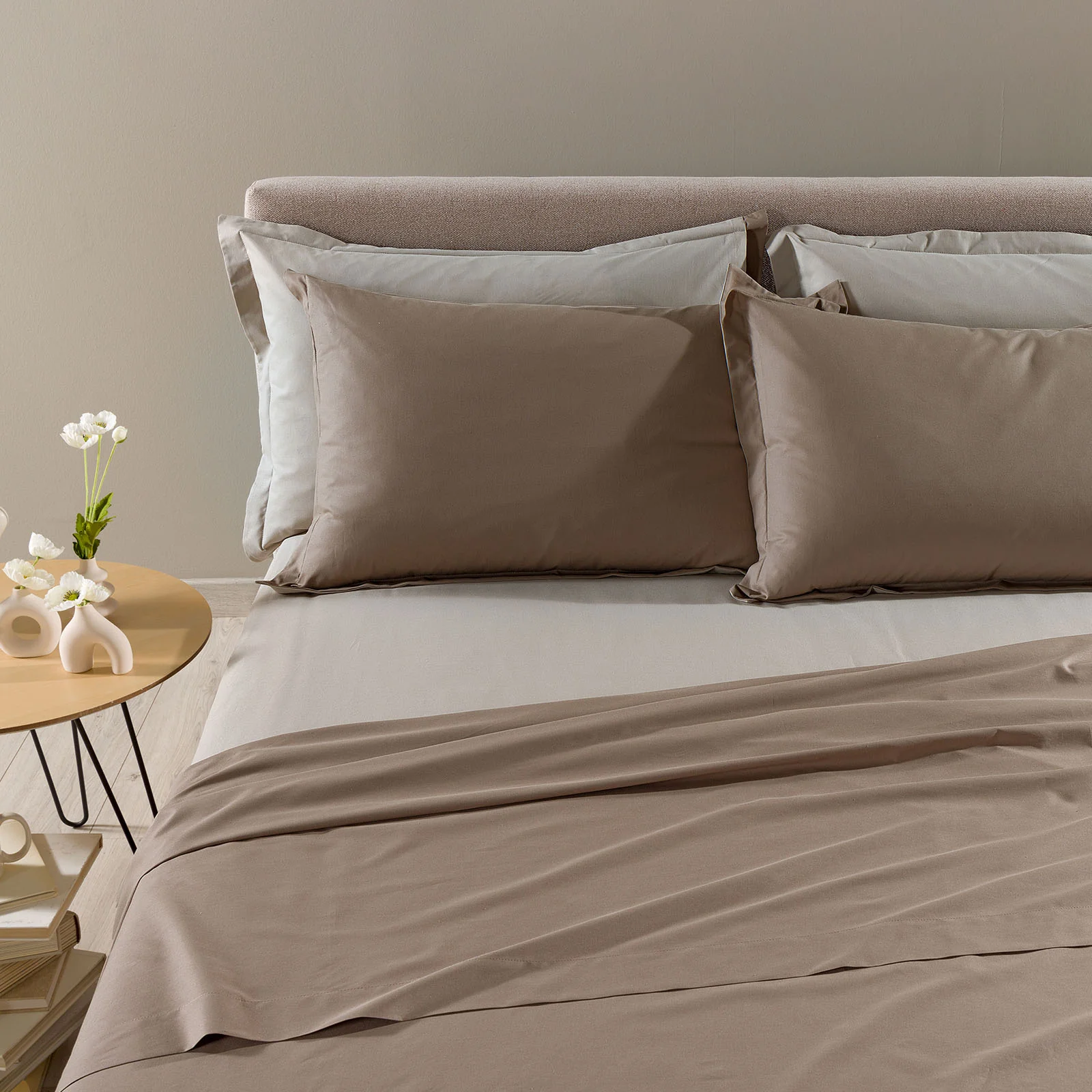 Completo Lenzuola In Cotone Vita Double Matrimoniale Tortora Primanatura