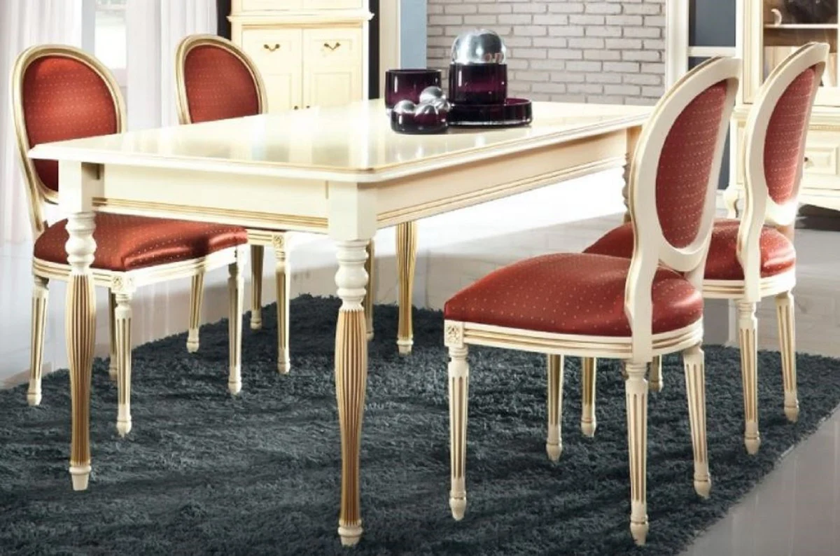 Luxury Baroque Dining Room Set Cream / Gold / Orange - Extendable Kitchen Table with 6 Dining Chairs - Baroque Style Dining Room Furniture
