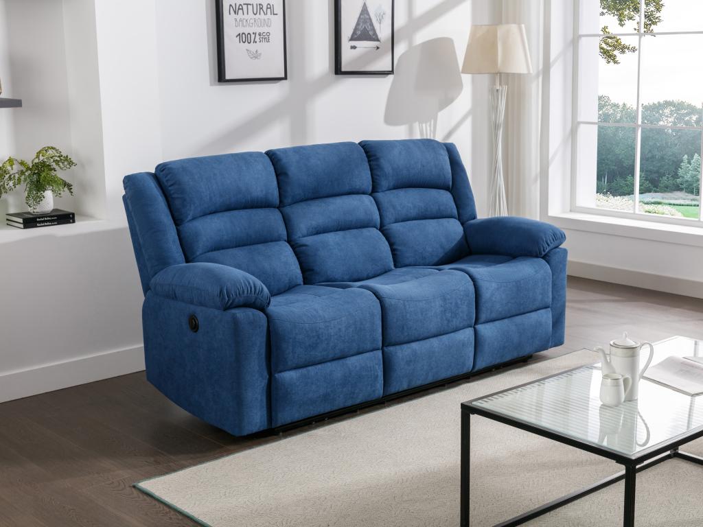 Sofá de 3 plazas con relax eléctrico de tela azul