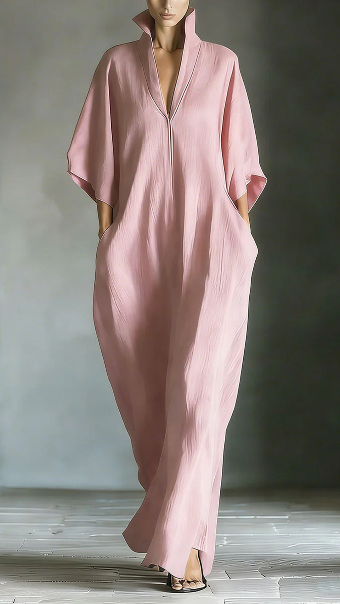 Women's Bamboo Fiber Stand Collar V-Neck Loose Caftan - Nordfashionstorm - Women's Clothing, Fashion for You - Nordfashionstorm.com