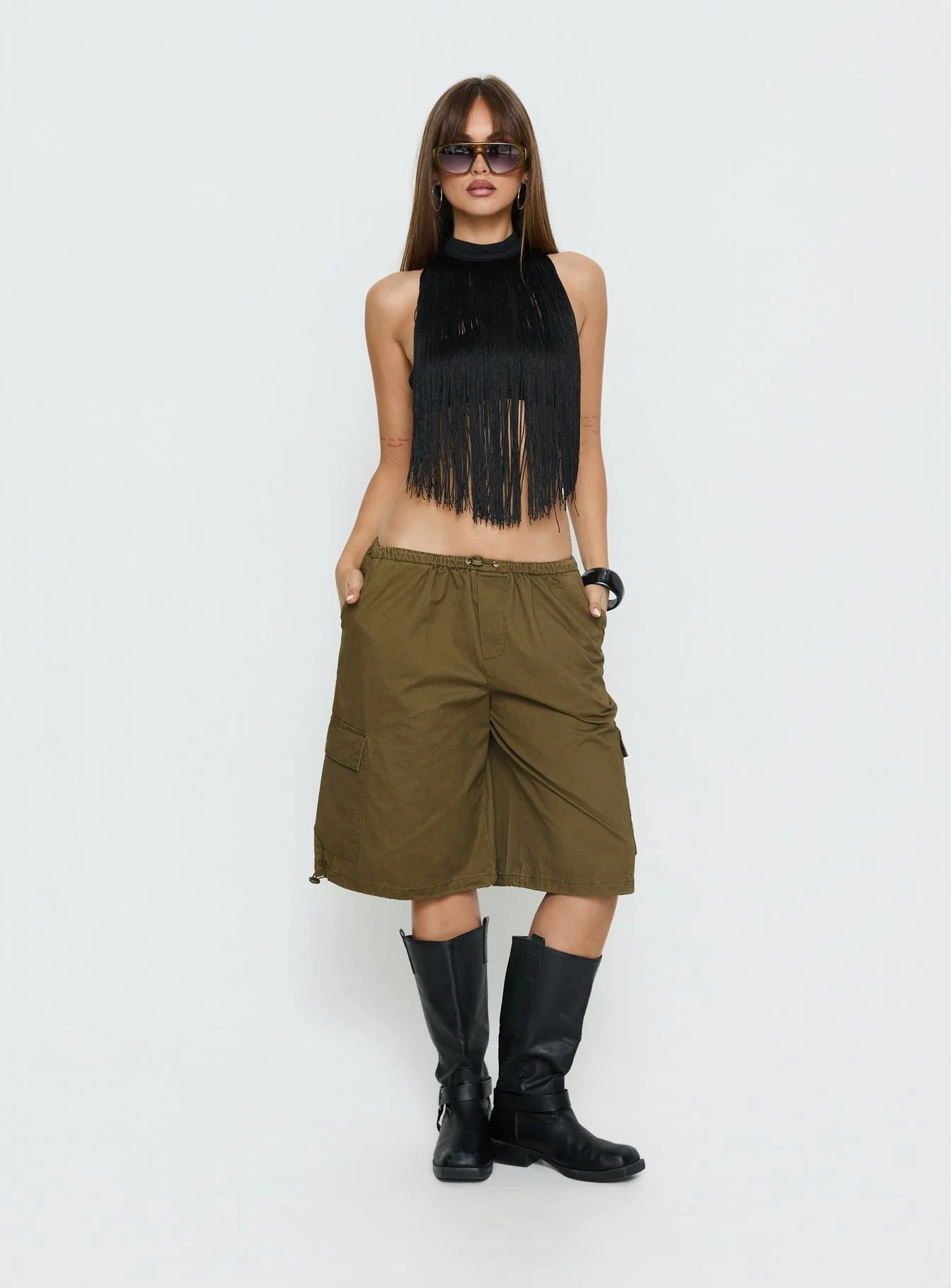 Allyza Baggy Cargo Shorts Olive
