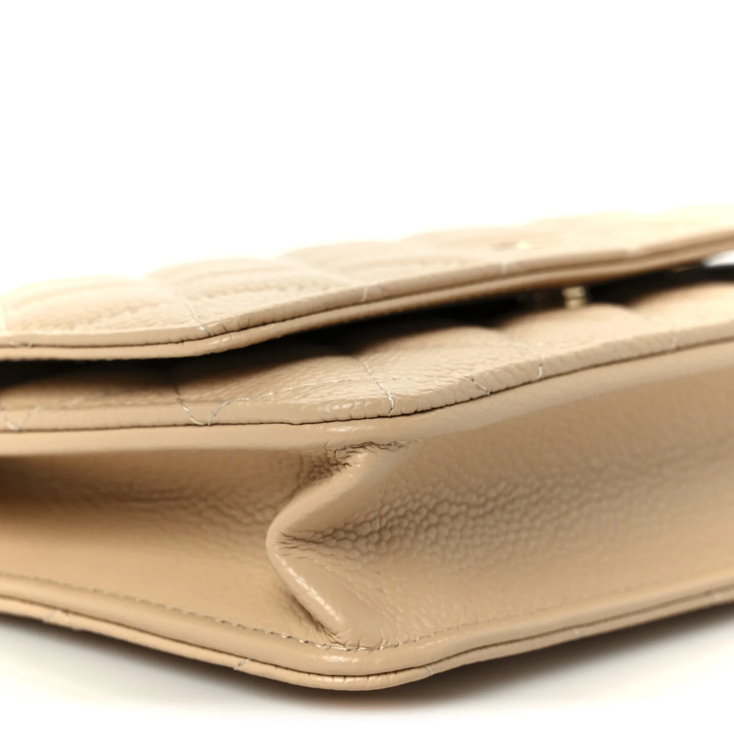Caviar Quilted Wallet on Chain WOC Beige - Top Club