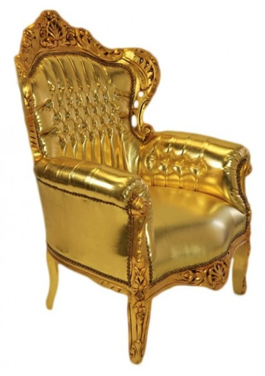 Baroque armchair King Gold leather look with glittering stones 85 x 85 x H. 120 cm