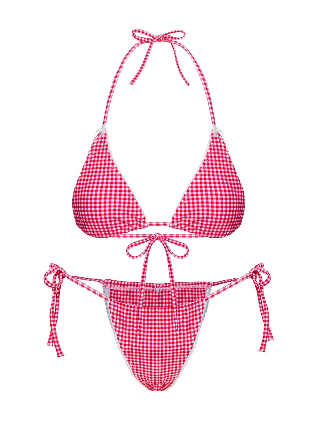 City Of Palms Triangle Bikini Top Red Gingham