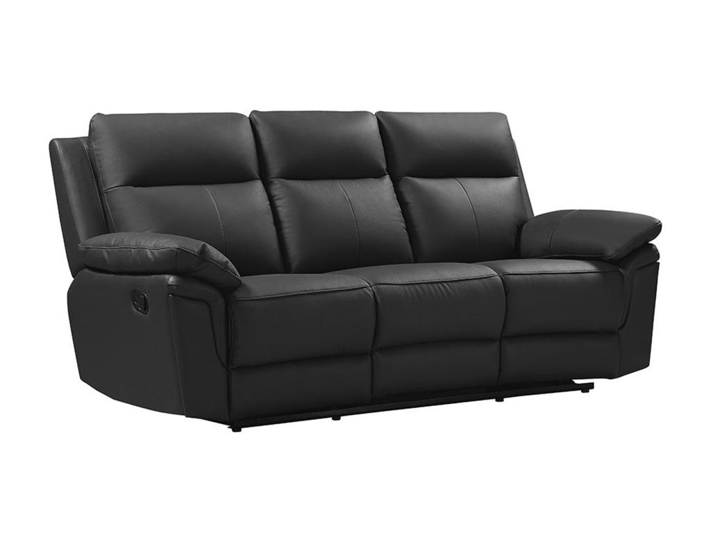 Sofá relax mecánico 3 plazas piel búfalo negro