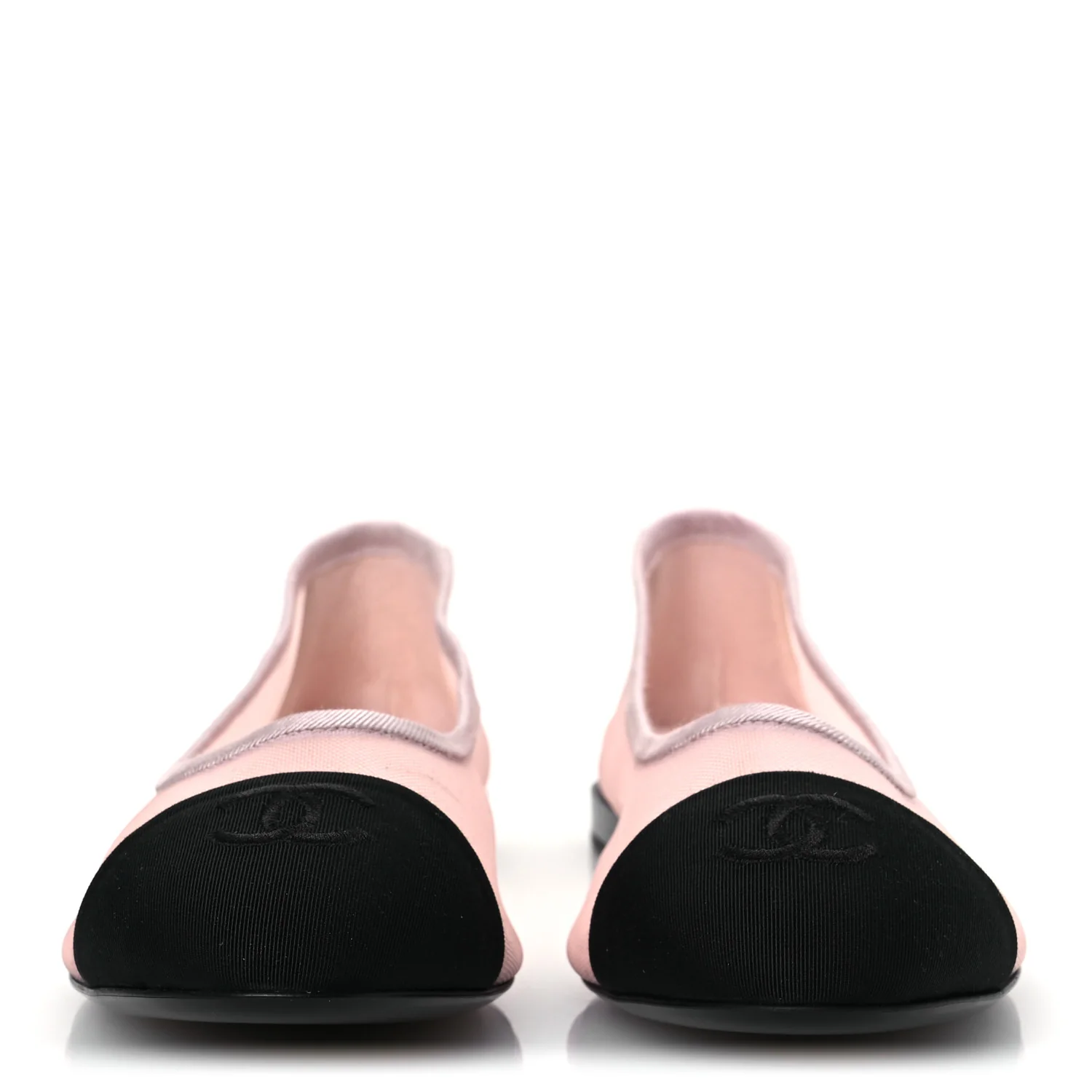 Mesh Grosgrain CC Ballerina Flats 39.5 Pink Black - Top Club