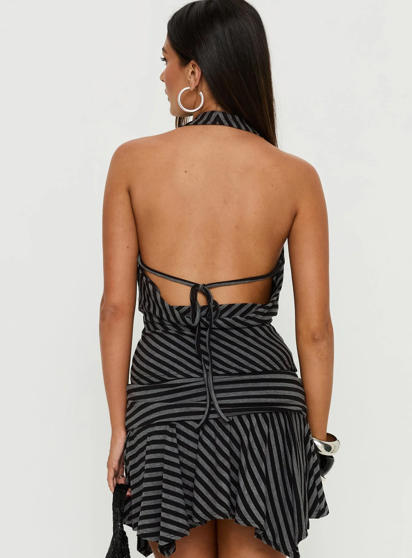 Dyana Cowl Neck Top Grey / Black Stripe