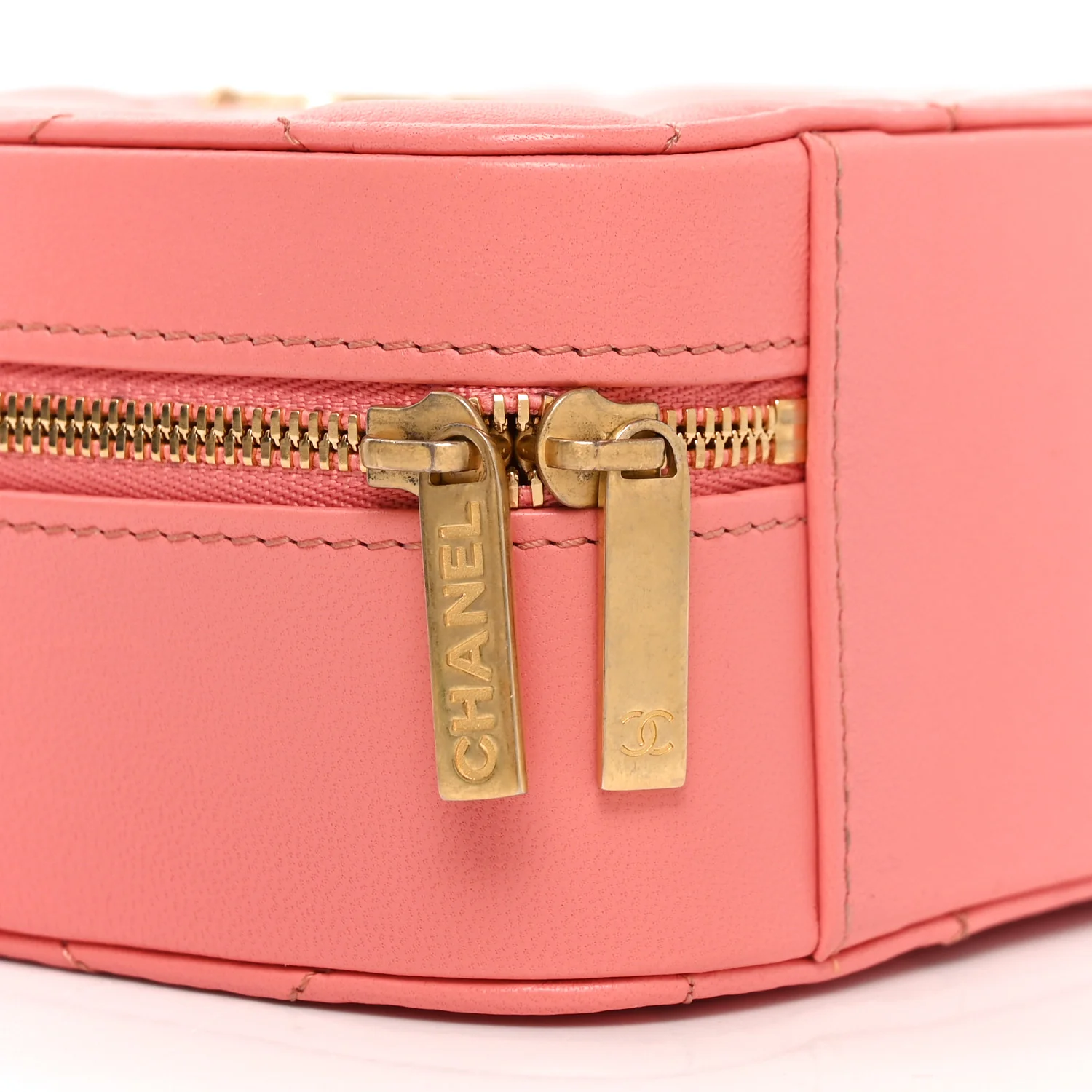 Lambskin Quilted Top Handle Small Vanity Case Pink - Top Club