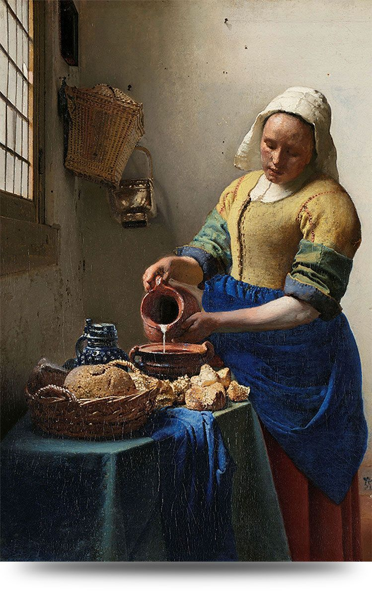 Canvas schilderij Melkmeisje van Vermeer 40 x 60 cm