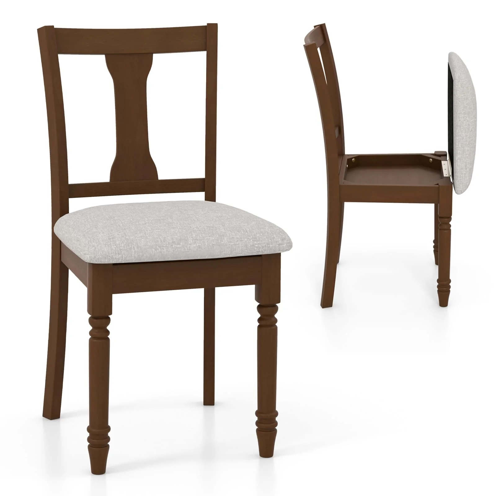 BEFOUNDLOVELY Wood Dining Chairs Set of 2/4 with Flip-up Storage Seat