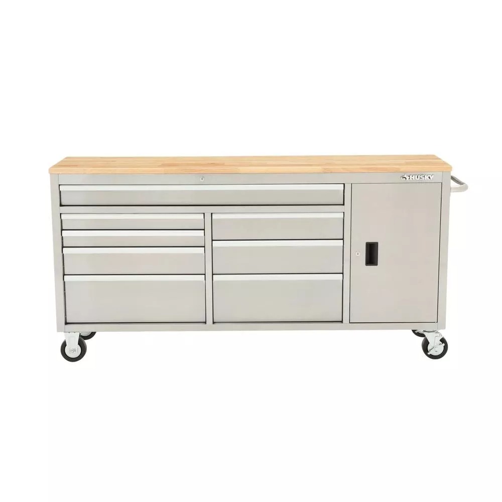 72 IN. 8-DRAWER and 1-DOOR MOBILE WORKBENCH in STAINLESS STEEL