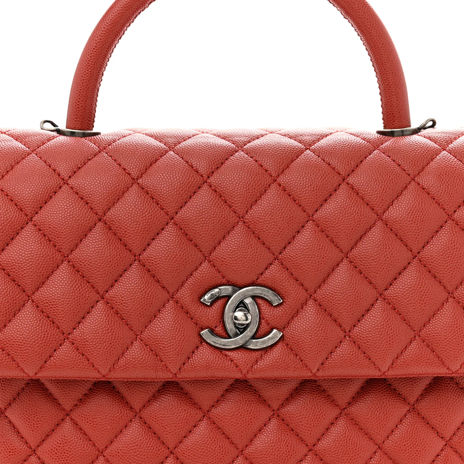 Caviar Quilted Medium Coco Handle Flap Dark Red - Top Club