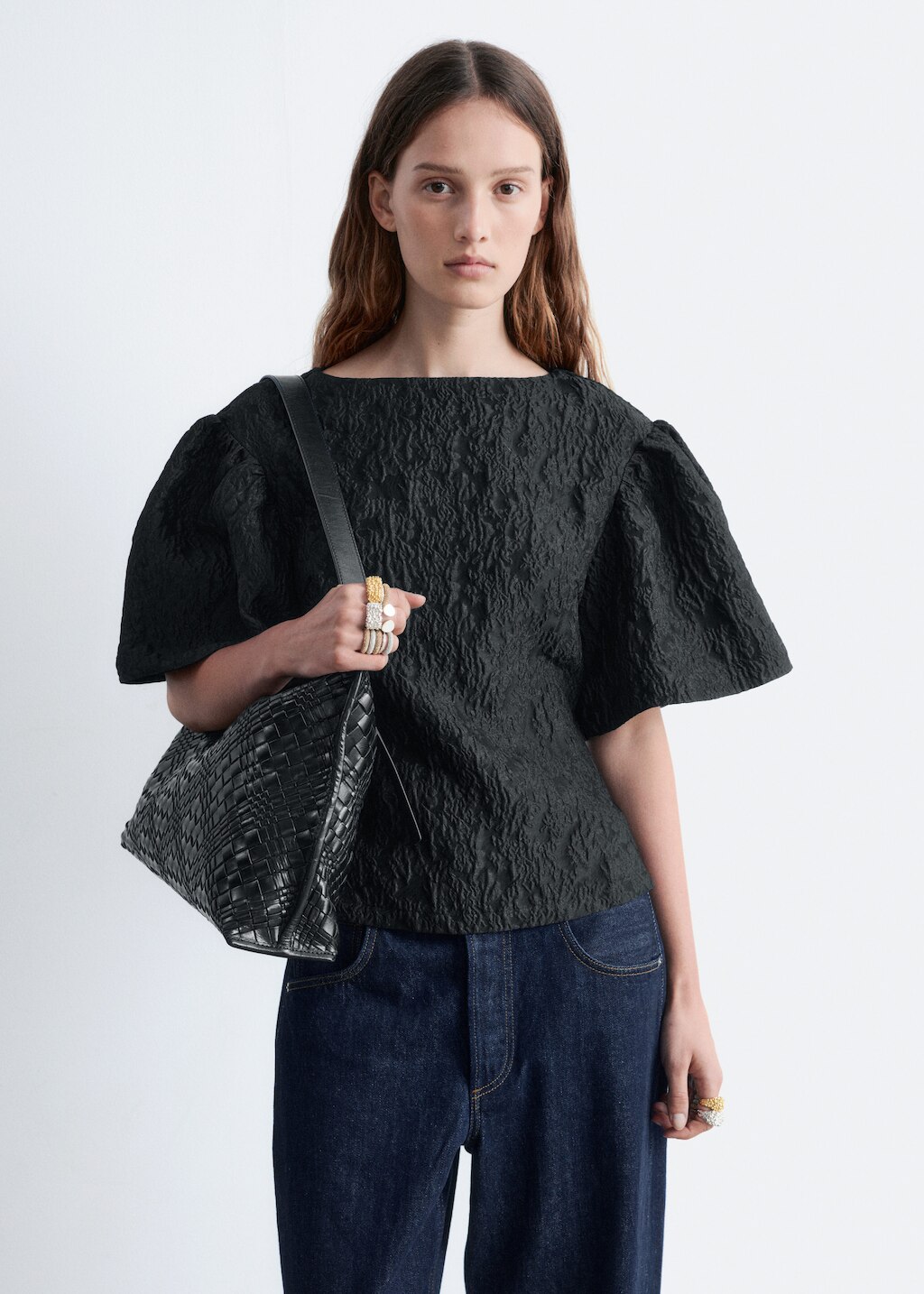 & Other Stories JACQUARD PUFF-SLEEVE TOP