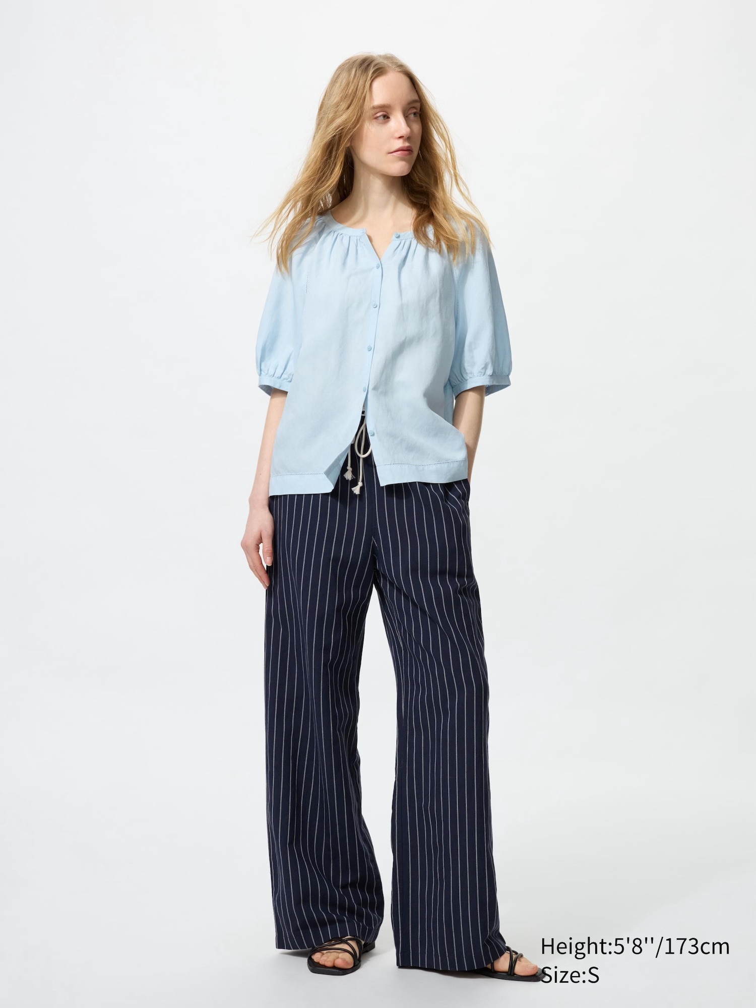 Linen Blend Volume Short Sleeve Blouse