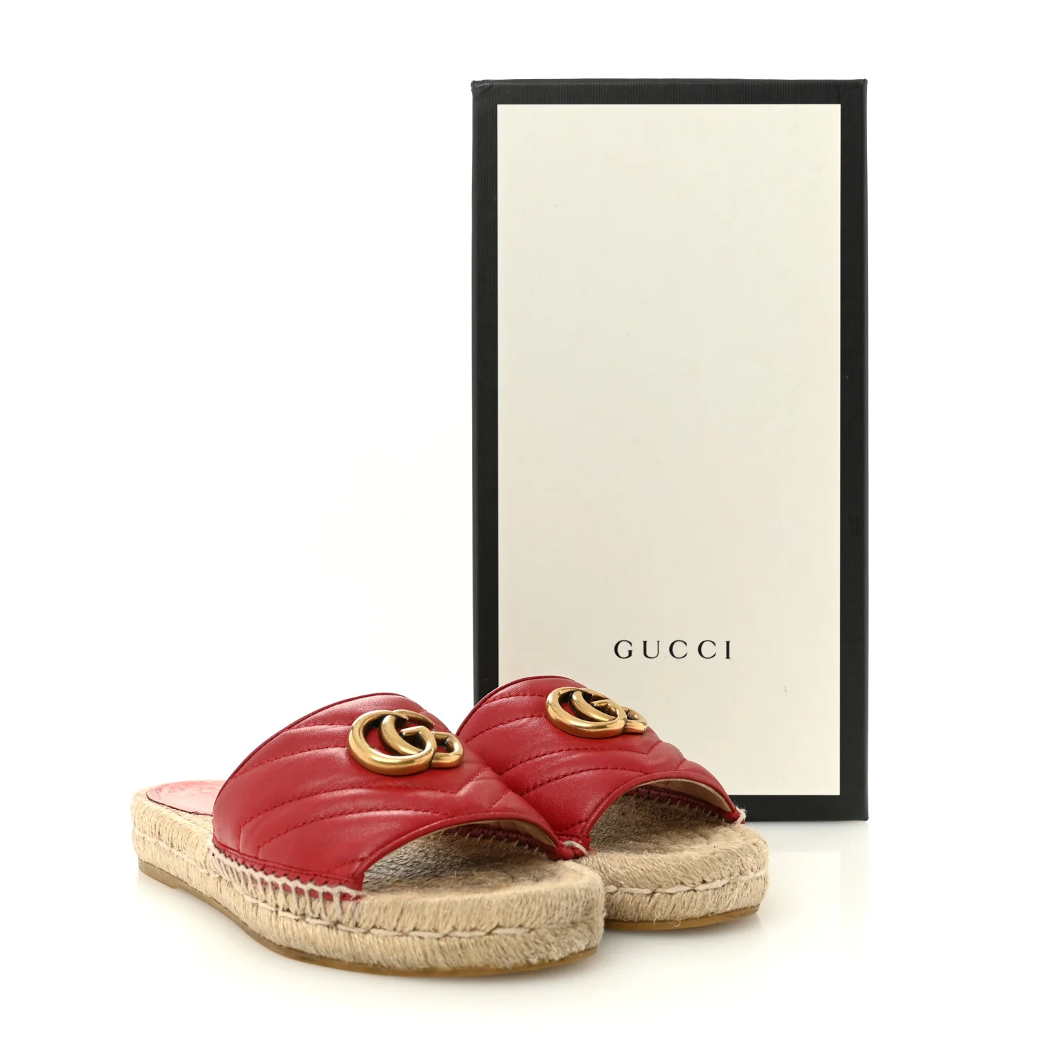 Nappa Matelasse GG Marmont Espadrille Slide Sandals 35 Hibiscus Red - Top Club