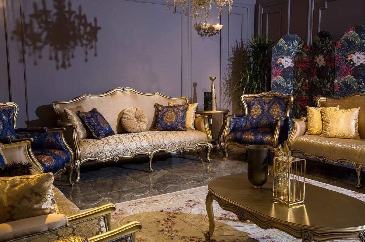 Luxury baroque side table gold - round solid wood table in baroque style - baroque living room furniture - noble and magnificent