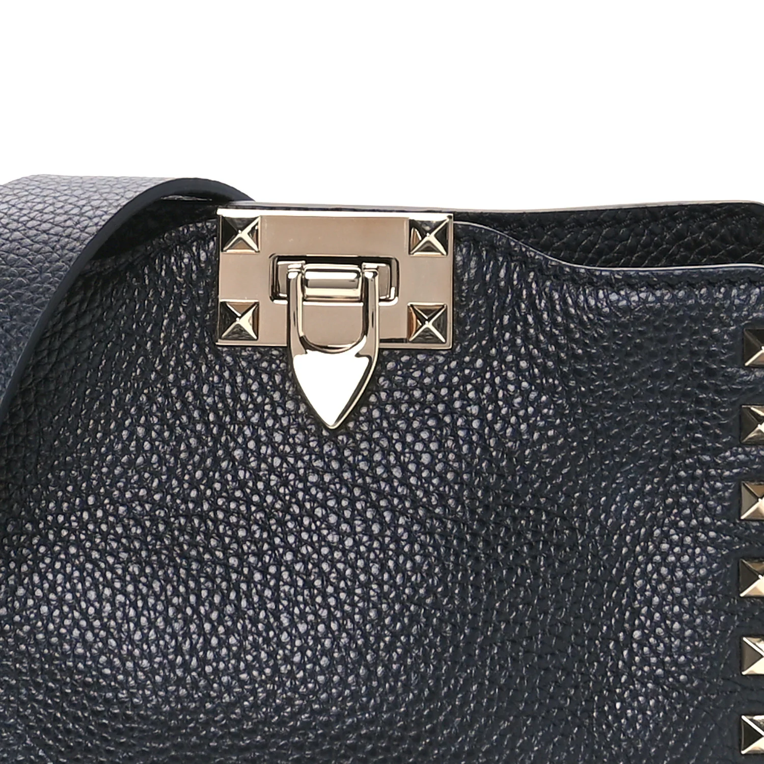 Pebbled Calfskin Mini Rockstud Flip-Lock Messenger Bag Black - Top Club