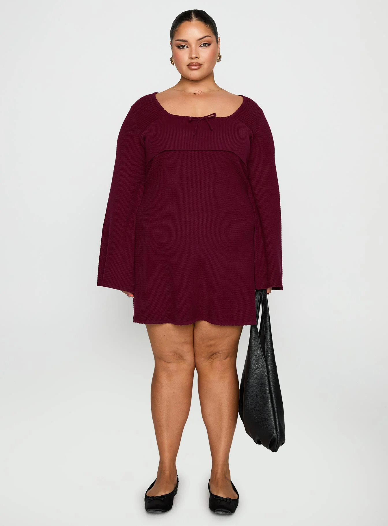 Sandyra Knit Mini Dress Maroon Curve