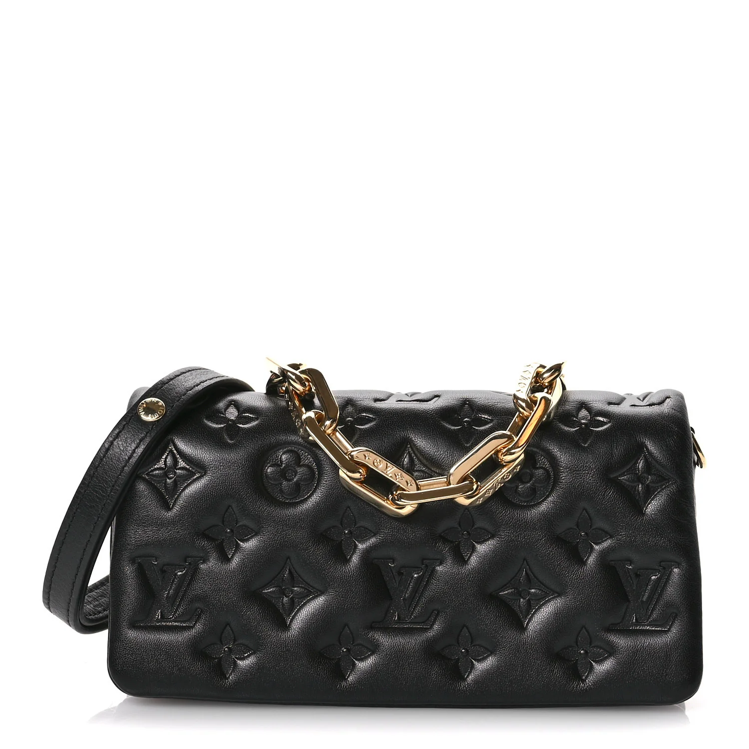 Lambskin Embossed Monogram Pochette Coussin Crossbody Black - Top Club