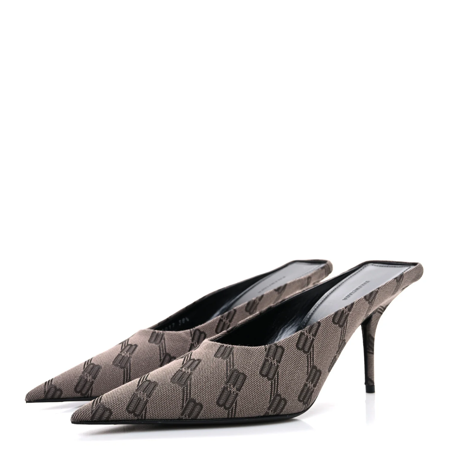 BB Monogram Square Knife 80mm Mule Pumps 38.5 Dark Mink Grey Dark Brown - Top Club