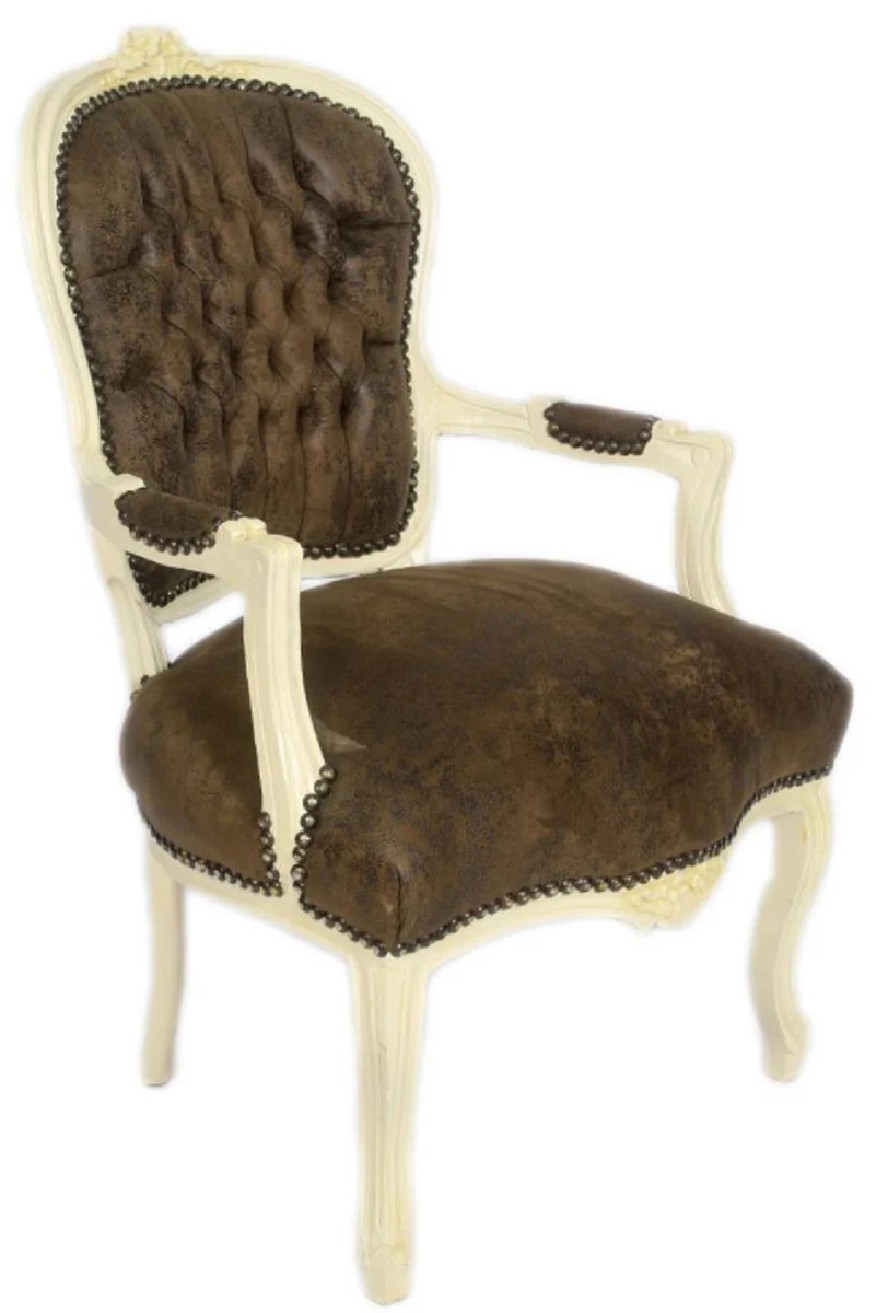 Baroque salon chair set brown / cream 60 x 50 x H. 93 cm - 4 handmade salon chairs with leather look - baroque furniture