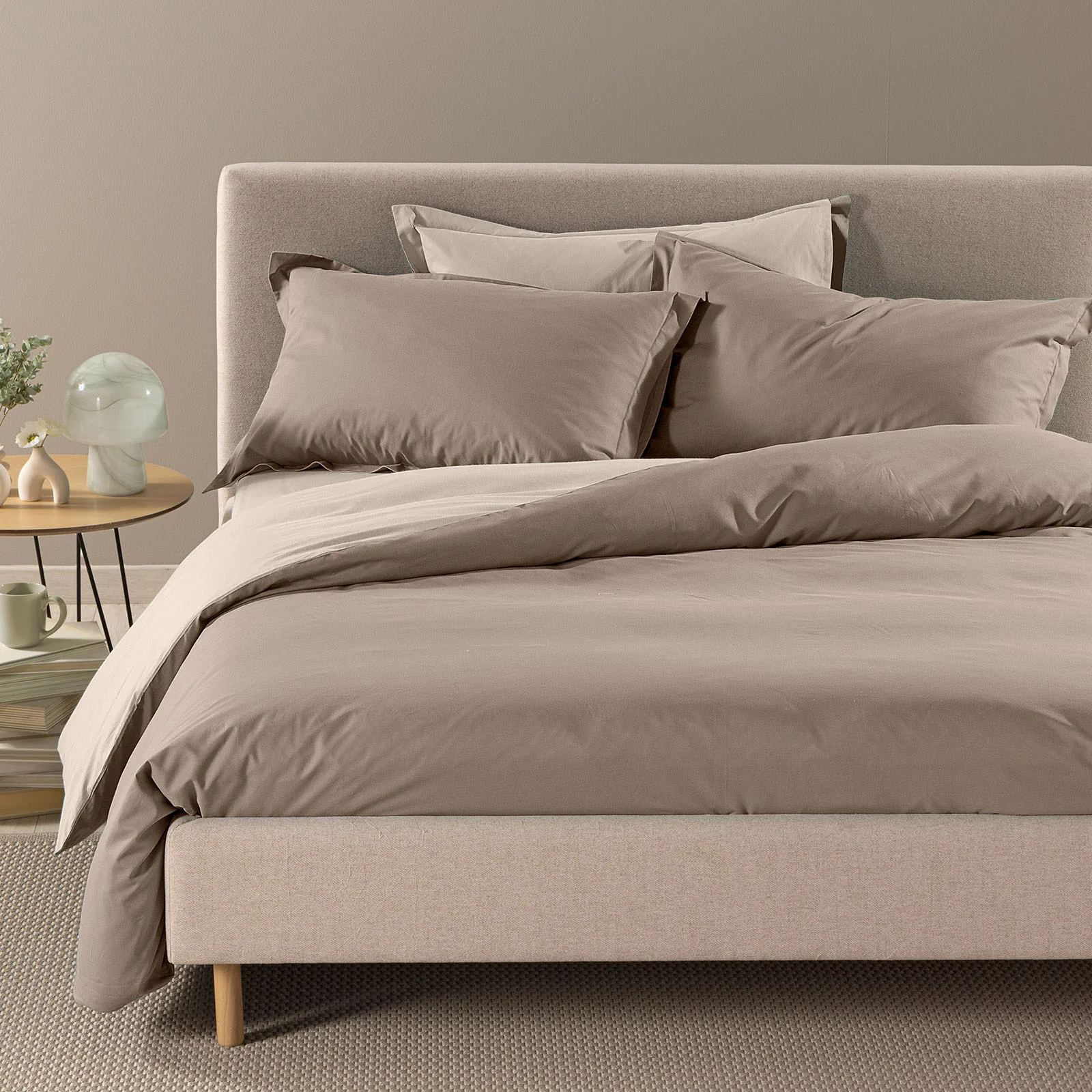 Completo Copripiumino In Cotone Vita Double Matrimoniale Tortora Primanatura