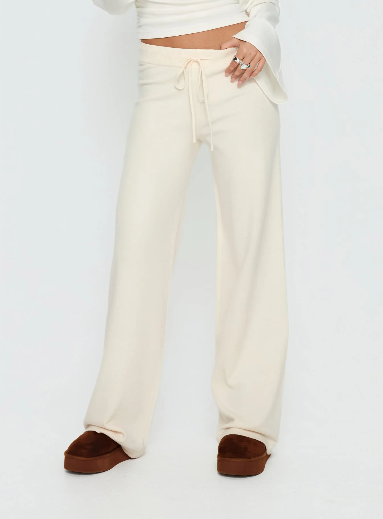 Felisha Low Waist Knit Pants White