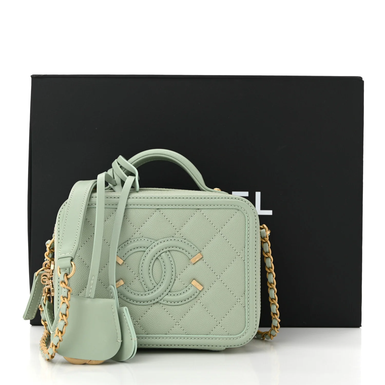 Caviar Quilted Small CC Filigree Vanity Case Mint - Top Club