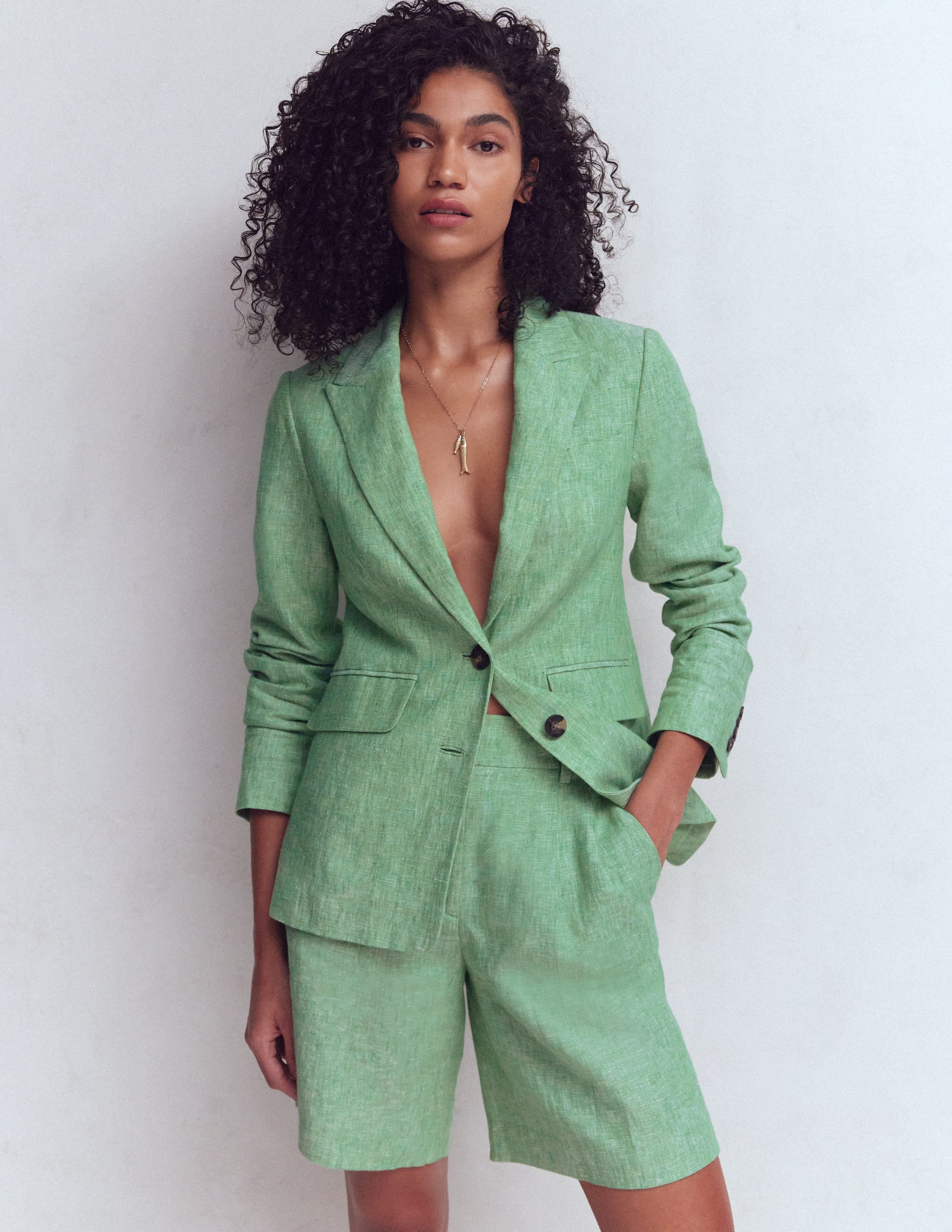 Kensington Leinenshorts-Aloe-Grün Chambray