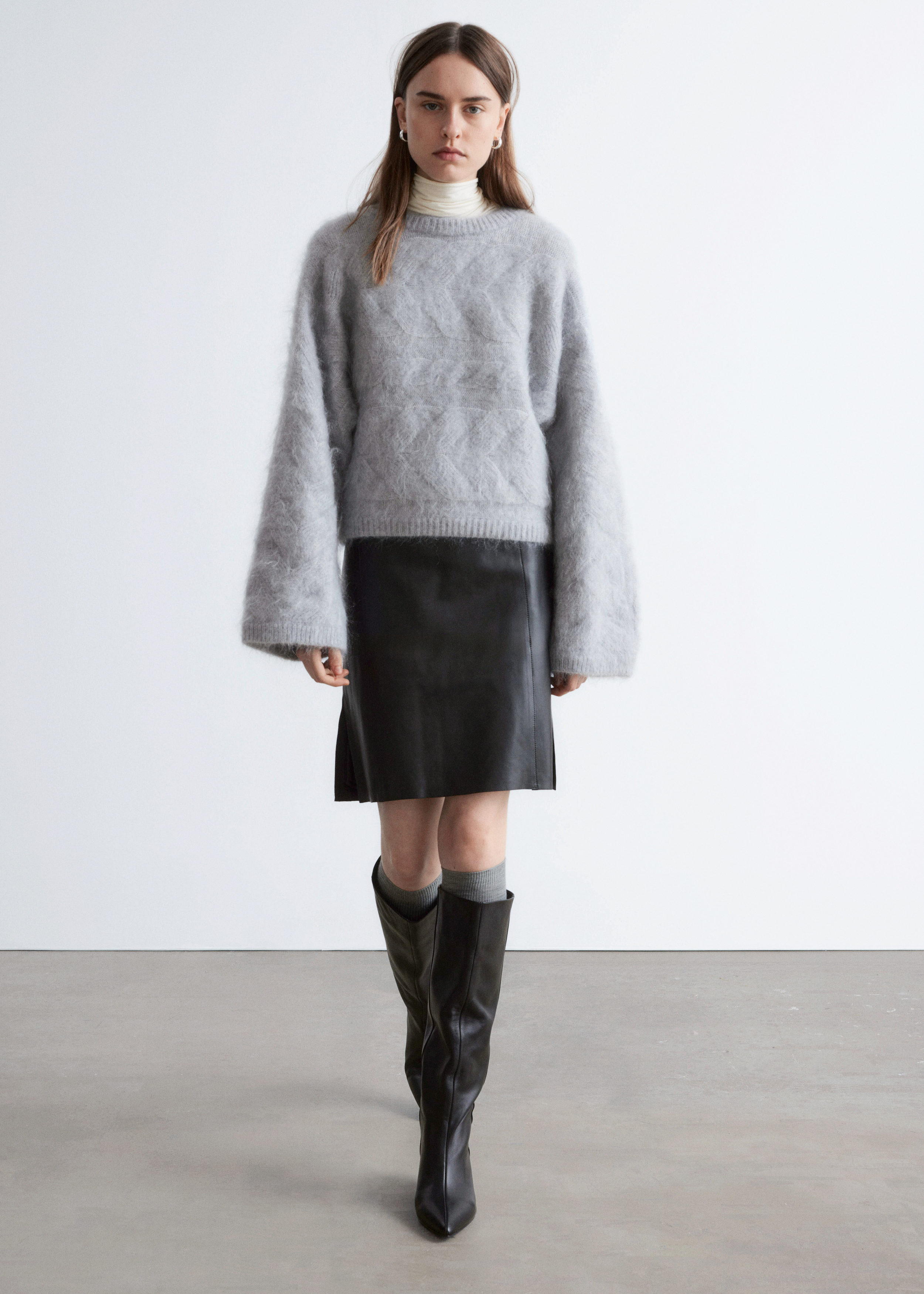 & Other Stories MOHAIR-BLEND CABLE-KNIT JUMPER
